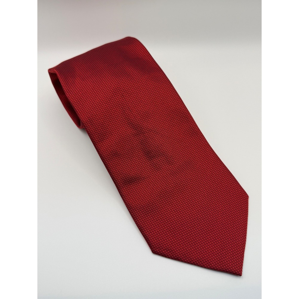 Armani Collezioni Silk Tie OS Red Micro Houndstooth Italian Luxury Professional